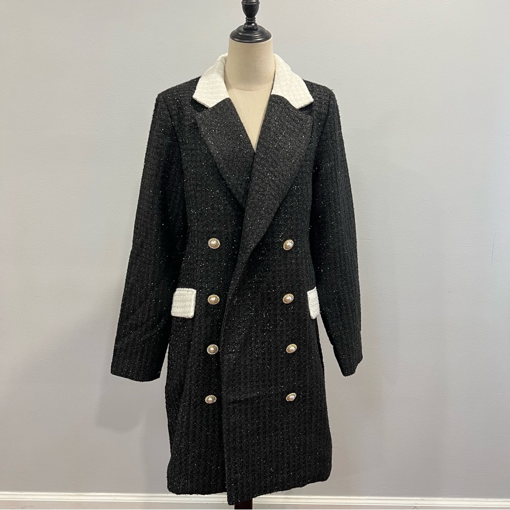 Alexia Admor Black Textured Buttoned Tuxedo Blazer Long Sleeves Dress - Reemoly